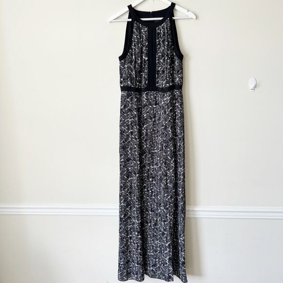 White House Black Market Printed Maxi Dress Size 8 Slit Flowy Romantic Long - Picture 2 of 12